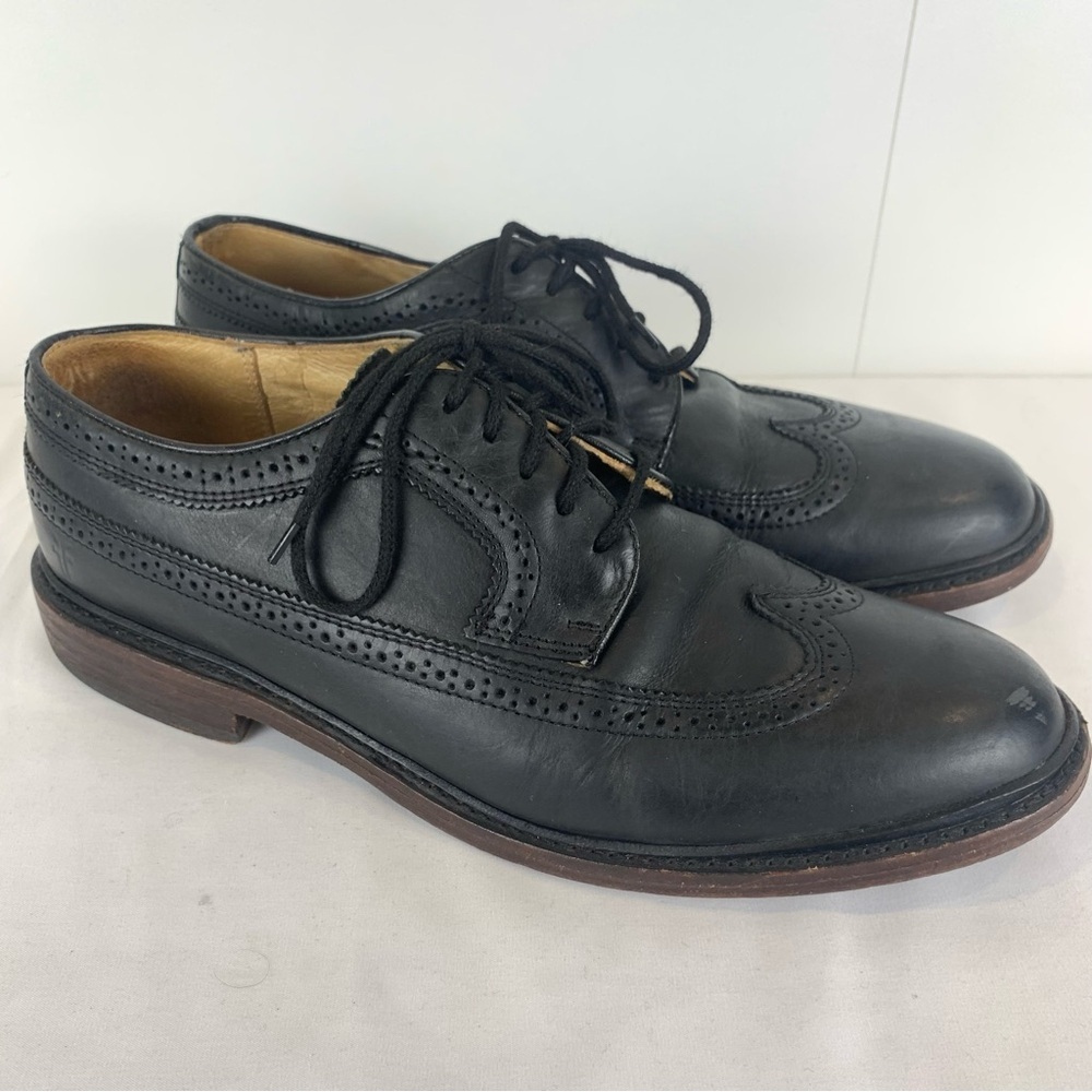 Frye Black Leather Oxford Long Wingtip Brogue Lace Up Dress Shoes Men's 10 D